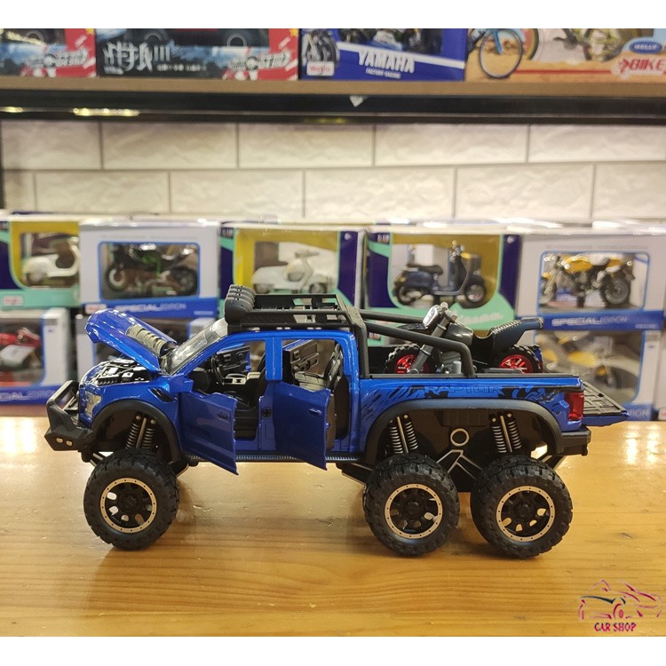 Mô hình xe ô tô Ford F150 Raptor 6x6 tỉ lệ 1:28 màu xanh