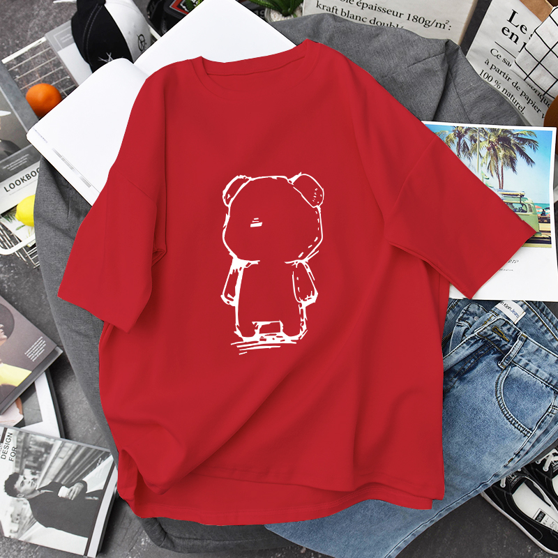 Áo Thun Cotton Cổ Tròn Dáng Rộng Kiểu Hàn Quốc Thời Trang Mùa Hè 2020 Cho Nữ