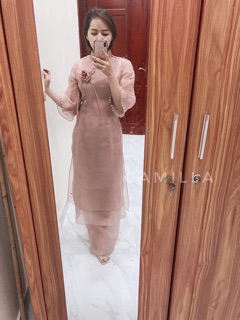 Set áo dài vân mây đính hoa ngực