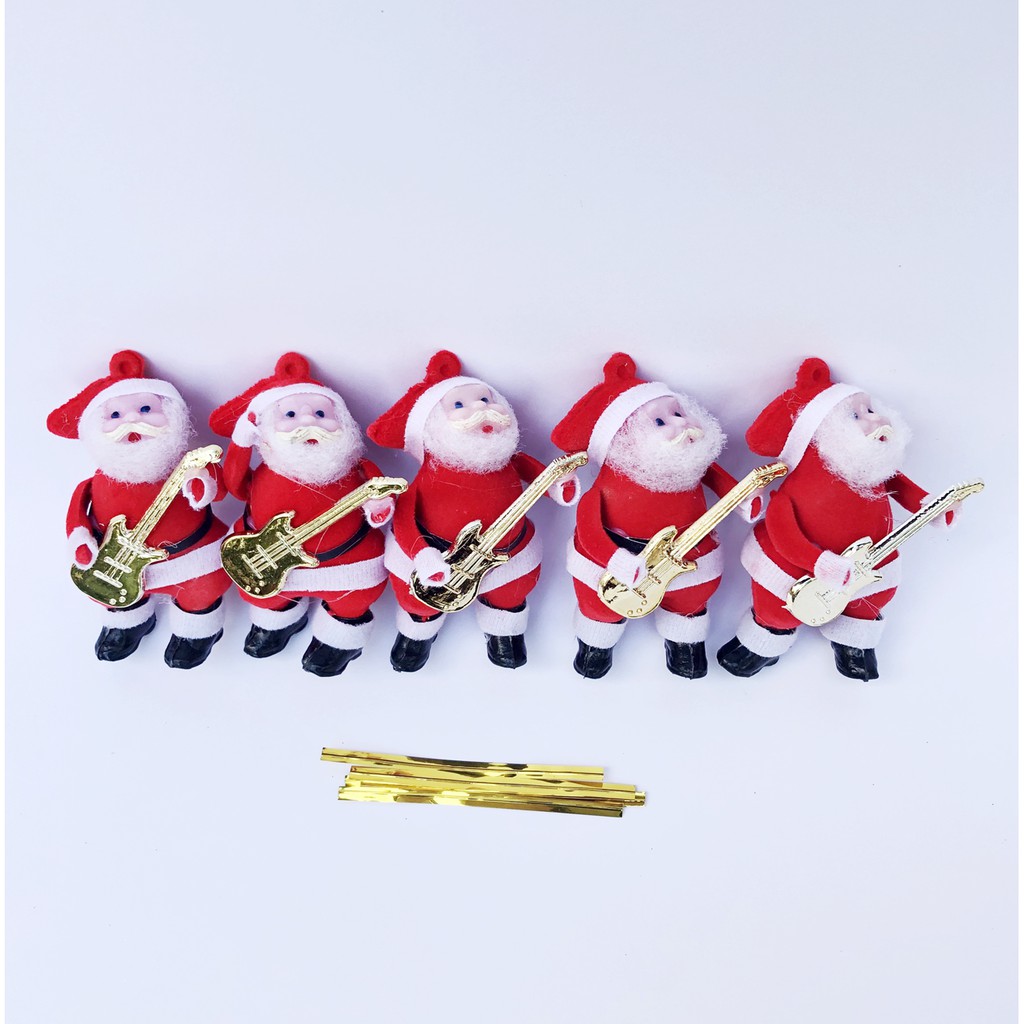 Combo 5 ông già Noel đánh đàn cao 9cm treo cây thông trang trí Noel Giáng sinh Năm mới