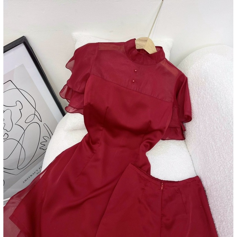 Set áo dài cánh tiên đỏ