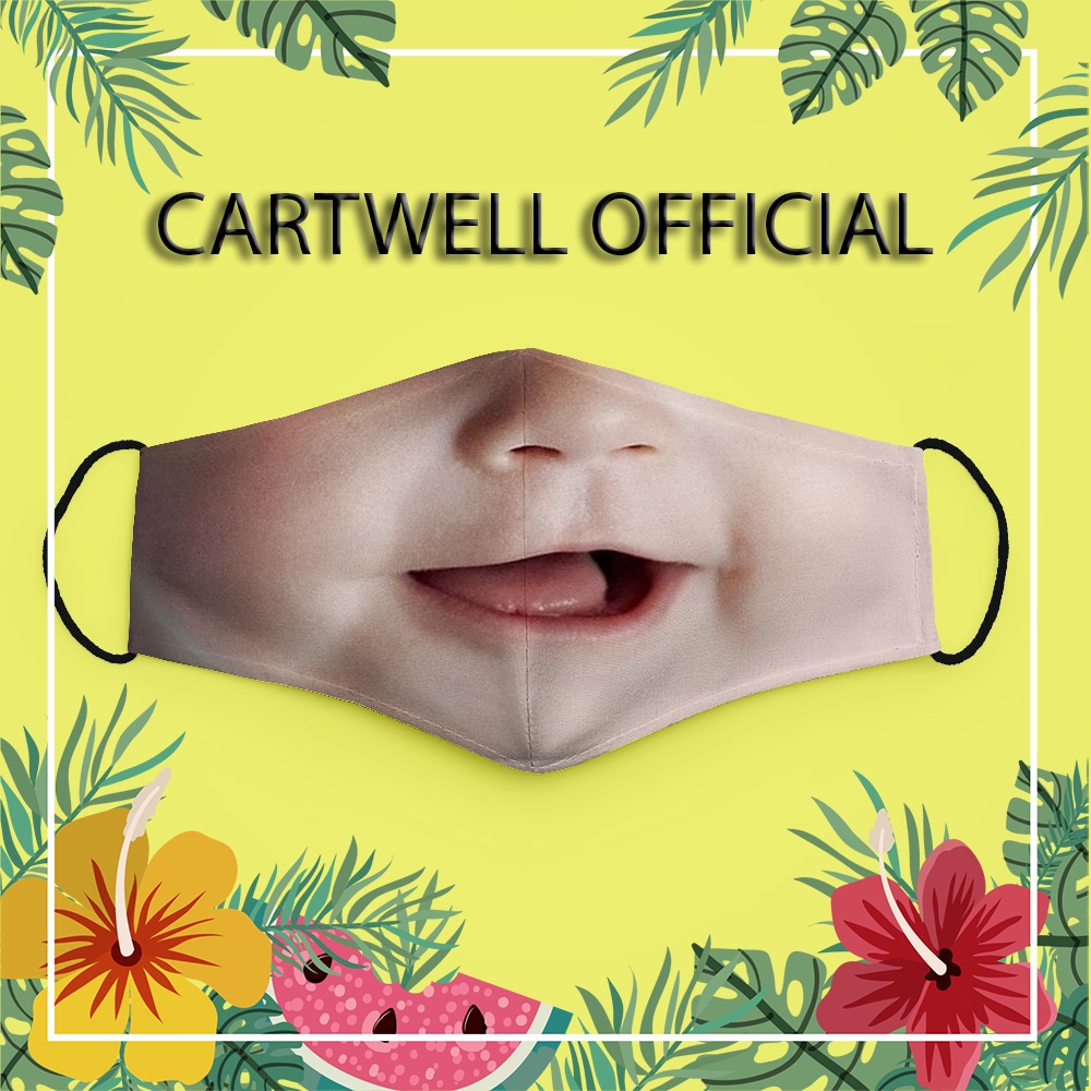 Khẩu trang hình miệng cười mồm vải miệng lè lưỡi trẻ con 3 CARTWELL chống giọt bắn vải cotton 100% phòng ô nhiễm chống n