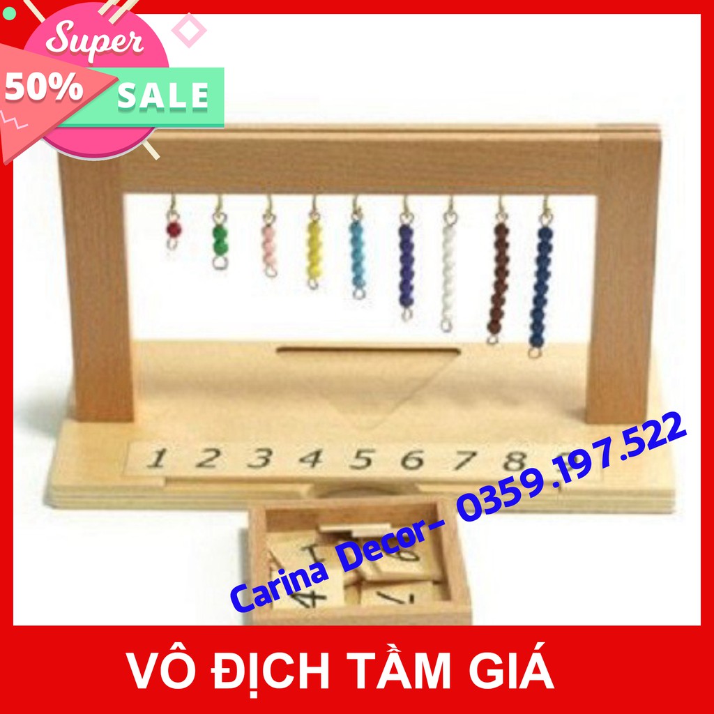 Giáo cụ Montessori bản quốc tế - Giá treo các chuỗi hạt màu từ một tới 9 - Carina Decor