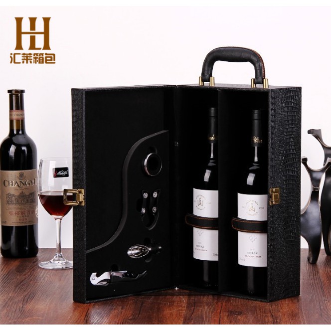 Hộp đựng rượu cao cấp, phong cách sang trọng, có tay xách tiện dụng phù hợp làm hộp quà biếu tặng..1