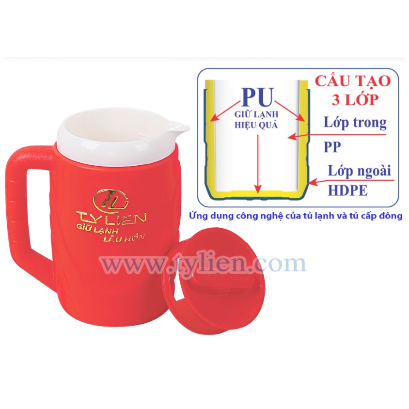 Ca giữ nhiệt dung tích 800ml-1200ml-1500ml giữ lạnh trên 36h nhựa pp chính phẩm an toàn sức khỏe thương hiệu Tý Liên