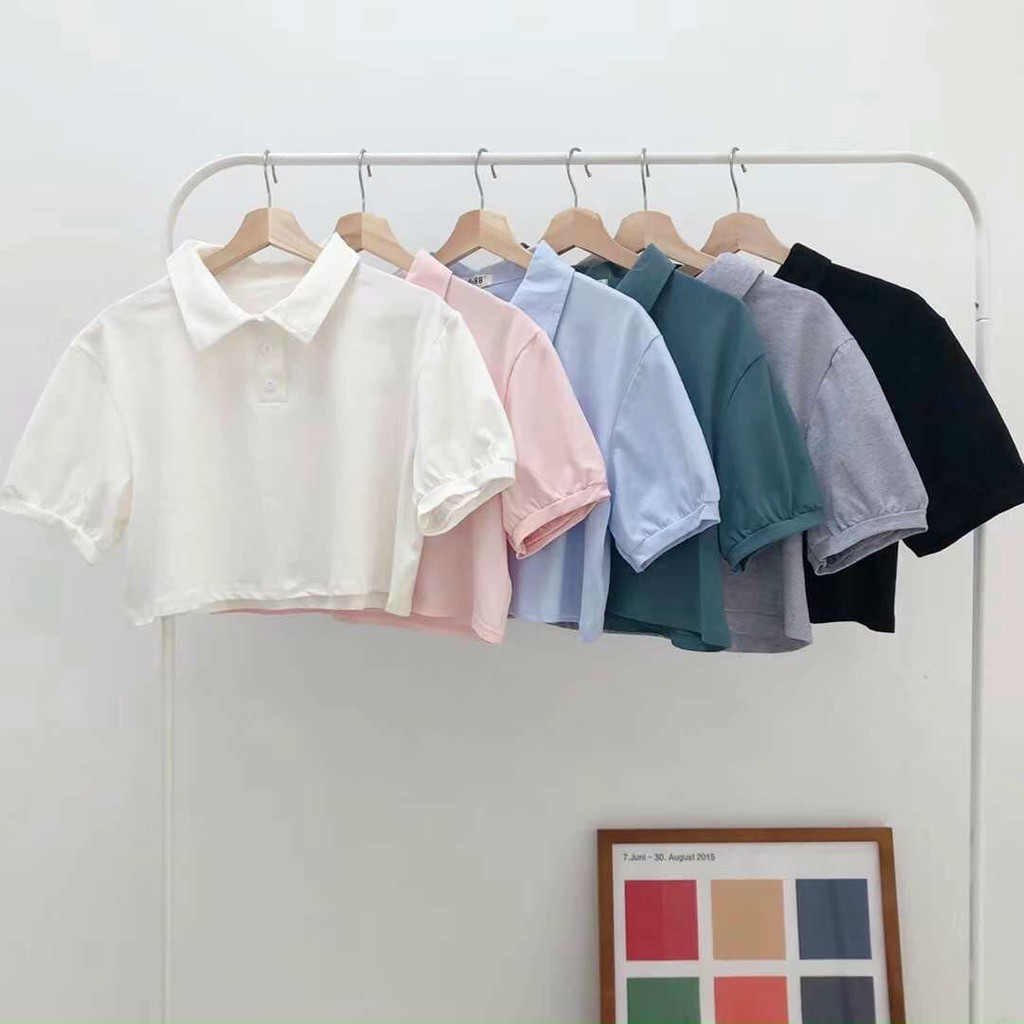 [HÀNG MỚI VỀ] Áo Polo Croptop Áo Thun Ngắn Tay Có Cổ Chất Thấm Hút Mồ Hôi Chuẩn Form Màu Trắng Hồng Đen Xanh