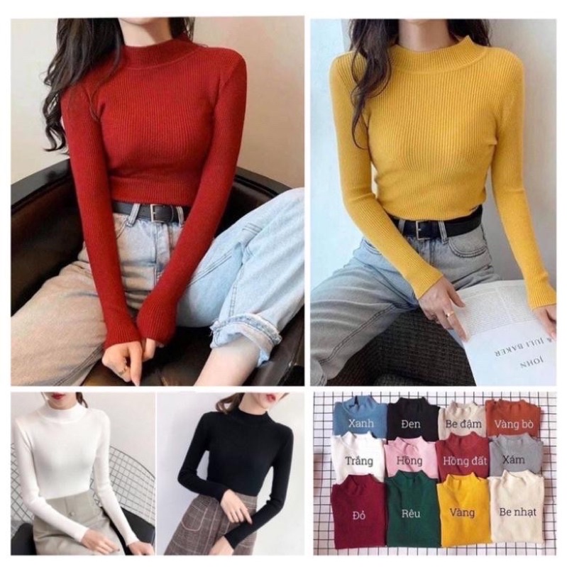 ÁO LEN DÀI TAY CỔ 3p chất len tăm siêu mịn hàng quảng châu _ ảnh +video thật