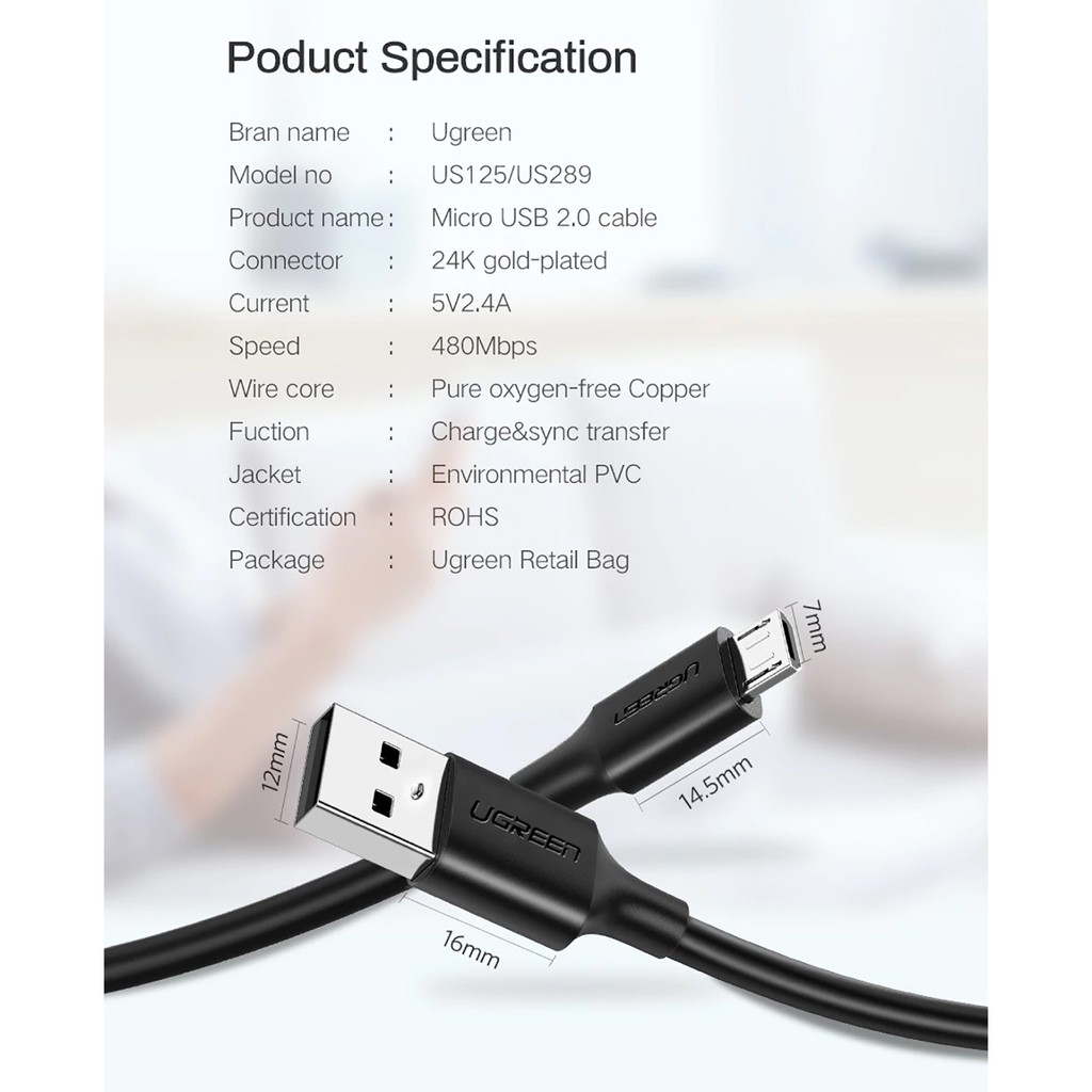 Dây Cáp Sạc Micro USB 0.25-3M, Sạc Nhanh Quick Charge 3.0 3A UGREEN US289 - Hàng Chính Hãng BH 18T Đổi Mới