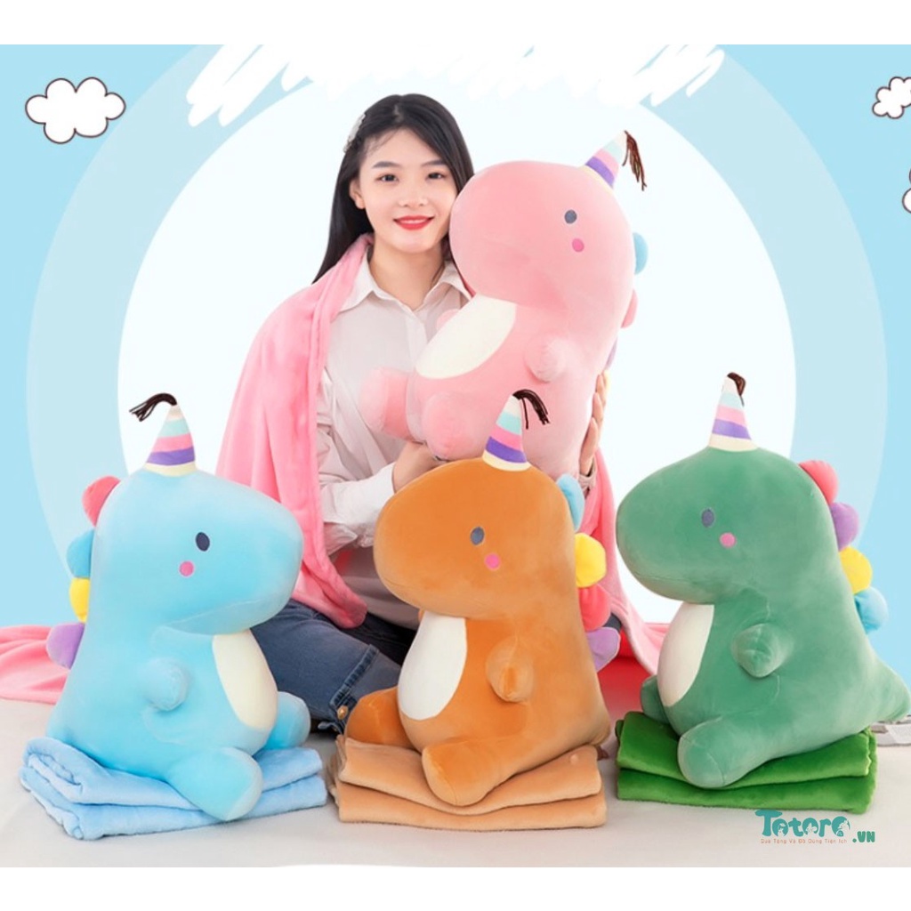 Bộ Chăn trong Gối văn phòng cao cấp 3 trong 1 Gấu bông Khủng Long Mập Ú Thú bông dễ thương