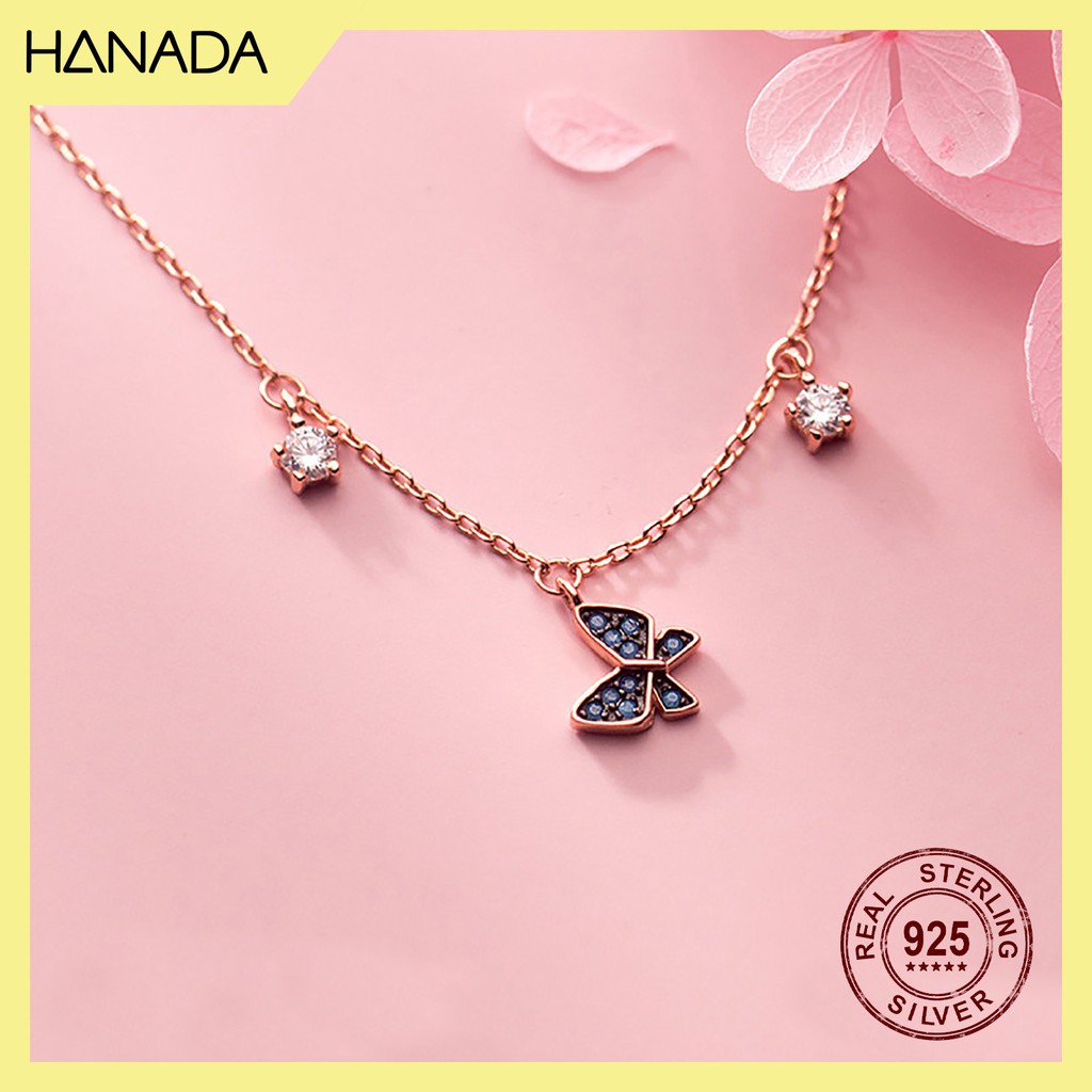 Dây Chuyền Bạc 925 Hanada 0661 Vòng Cổ Bướm Xanh