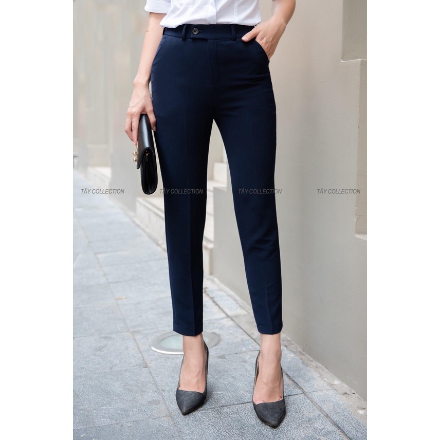 Quần tây công sở nữ lưng cao dáng côn đứng TÂY COLLECTION, quần âu nữ ống côn vải dày dặn có co giãn mặc đẹp tôn dáng