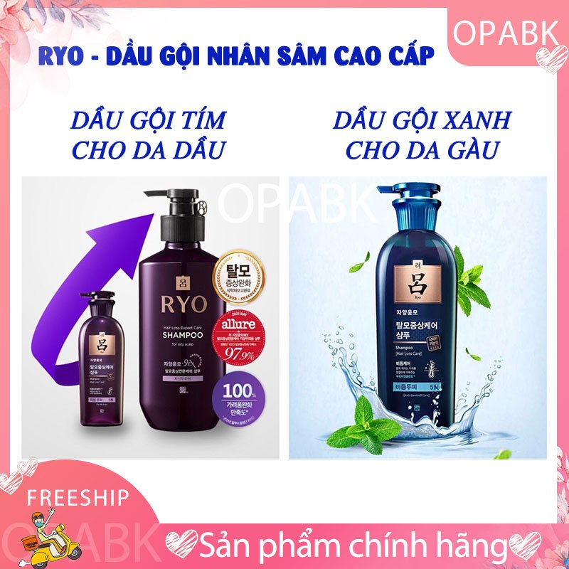 Dầu Gội - Xả Nhân Sâm Ngăn Rụng Tóc Ryo Hair Loss Care Shampoo -Opachip