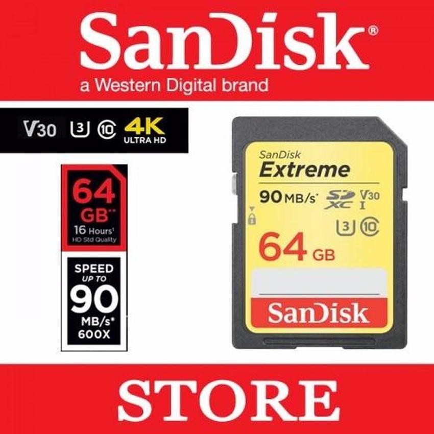 Thẻ nhớ Máy Ảnh SDXC SanDisk Extreme V30 64GB Class 10 UHS-I Class10 U3 90MB/s (Gold)