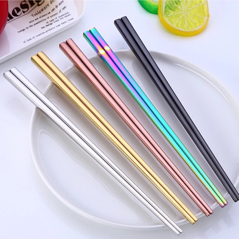 1 Đôi Đũa Inox 304 Hình Vuông Mạ Vàng Sang Trọng