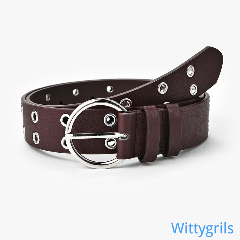 Thắt lưng nữ bằng da PU thiết kế lỗ đinh tán 2 hàng phong cách punk cá tính
