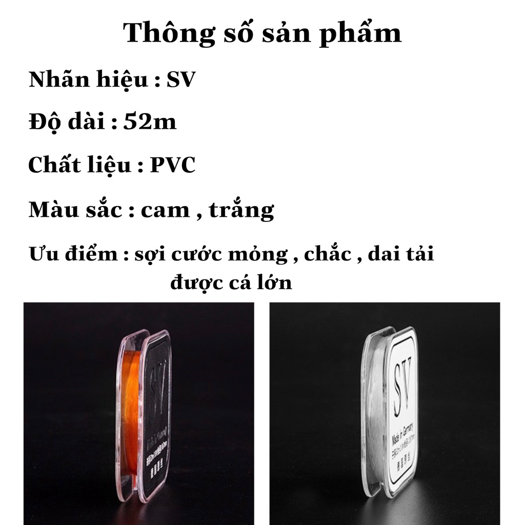 [ Có Video ] Cước SV Tiêu Chuẩn Đức , Độ Dài 52M Có 2 Màu Trắng Cam , Cước Mỏng Tải Được Cá Lớn