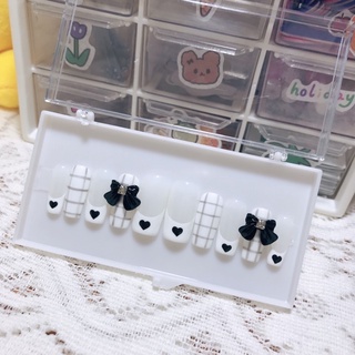 Nail box móng úp thiết kế đính nơ đen