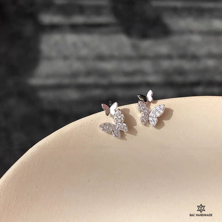 Khuyên tai Bạc Handmade.Bông tai nữ bướm lấp lánh bạc nguyên chất-Bạc Handmade