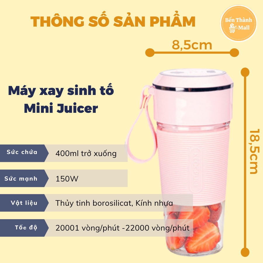✈️ [Freeship] Máy xay sinh tố cầm tay mini đa năng JUICER [Pin 3000mAh] [Công suất 150W]