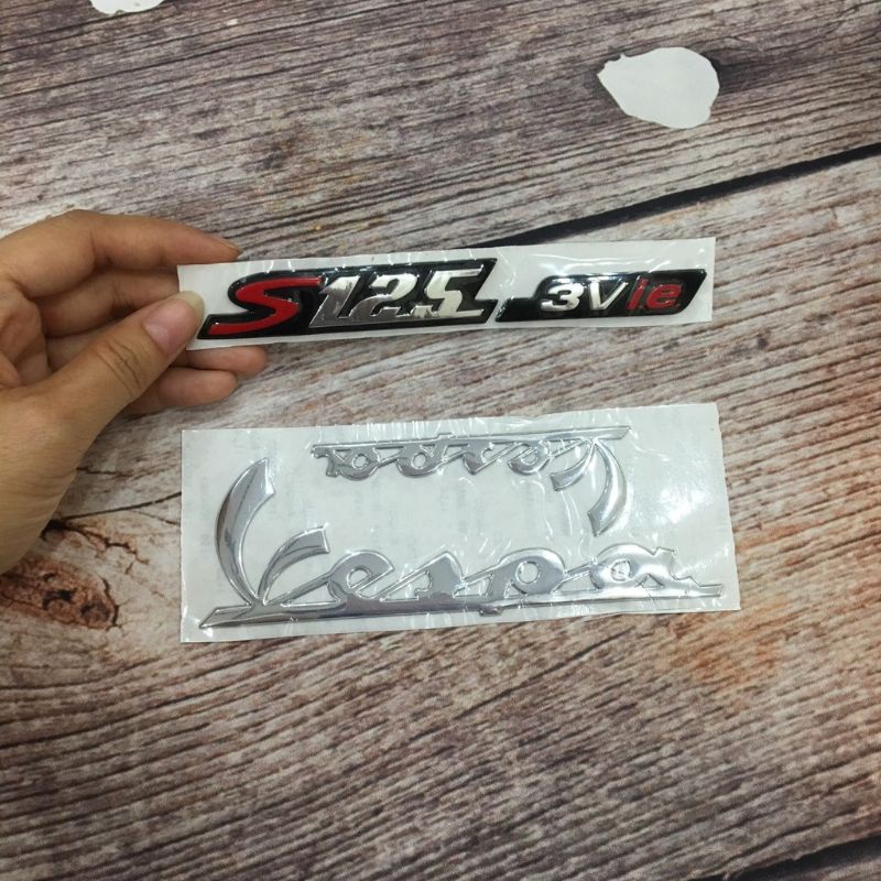 Bộ 3 tem VESPA S 3Vie nổi đẹp (decan 3V ie, decal màu trắng bạc đen, 3v.ie