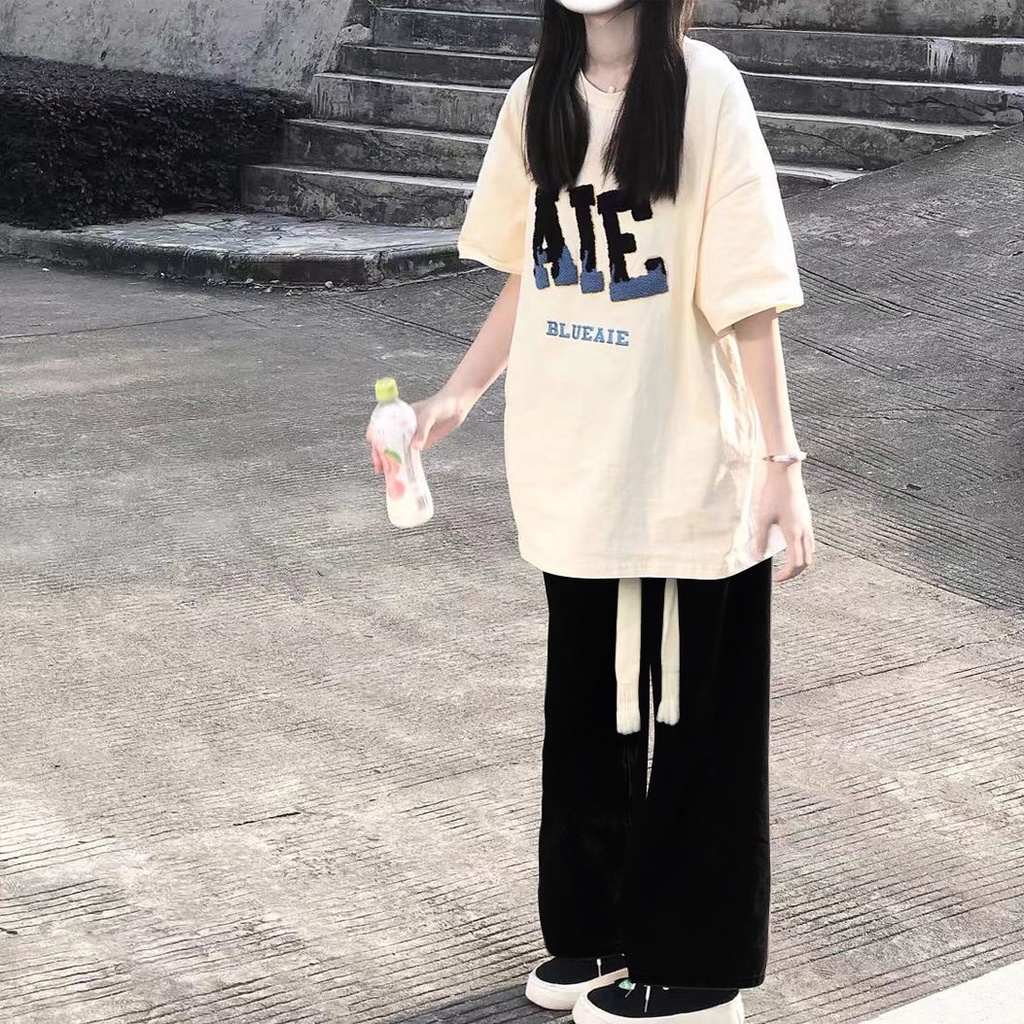 Set Áo Thun Ngắn Tay Form Rộng Và Quần Dài Thời Trang Dành Cho Nữ