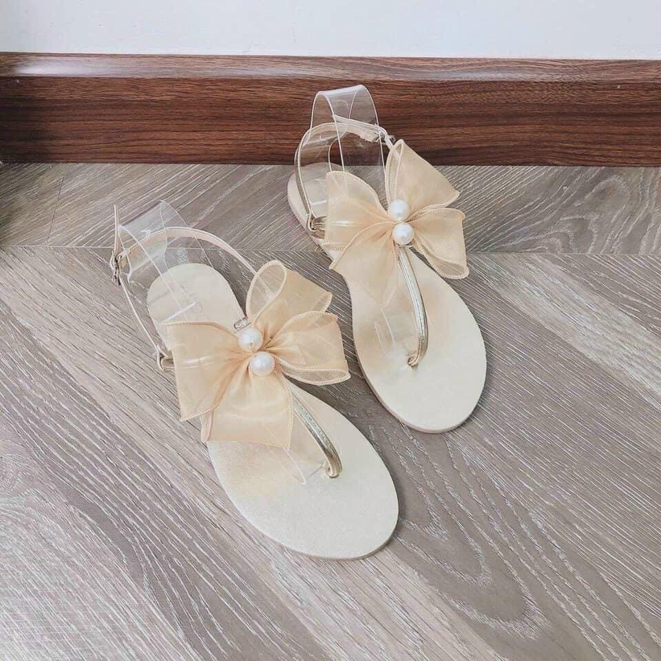 Giày Sandal Nữ - Sandal Nữ Đế Bệt Dây Mảnh Phối Nơ Siêu Xinh, Kiểu Dáng Hiện Đại Dễ Phối Đồ Phù Hợp Với Mọi Lứa Tuổi