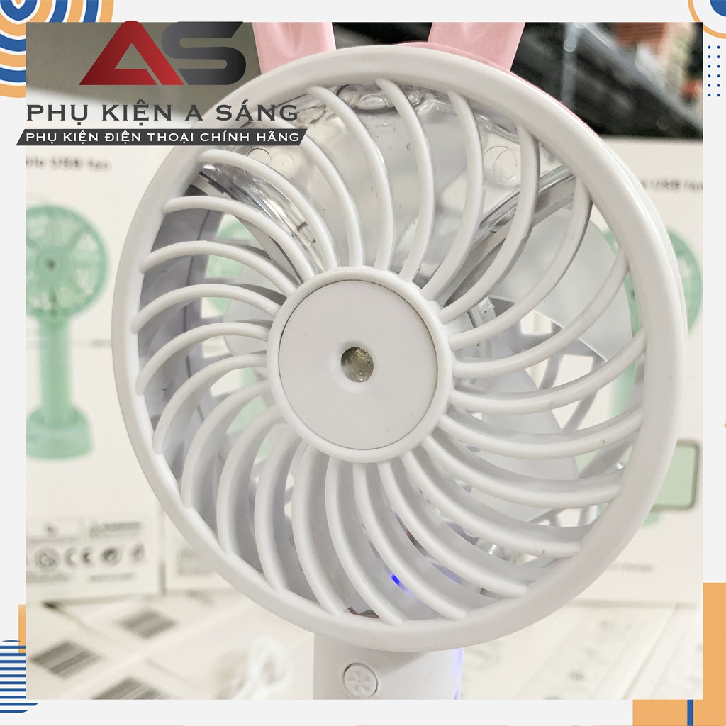 [ Có Video] Quạt Phun Sương Tự Động Cầm Tay Mini Có Đế Điện Thoại Portable USB Fan [ Cáp sạc + pin + ống lấy nước]