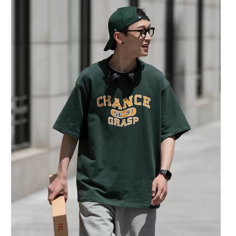 Áo thun tay lỡ nam nữ,in chữ Chance màu xanh