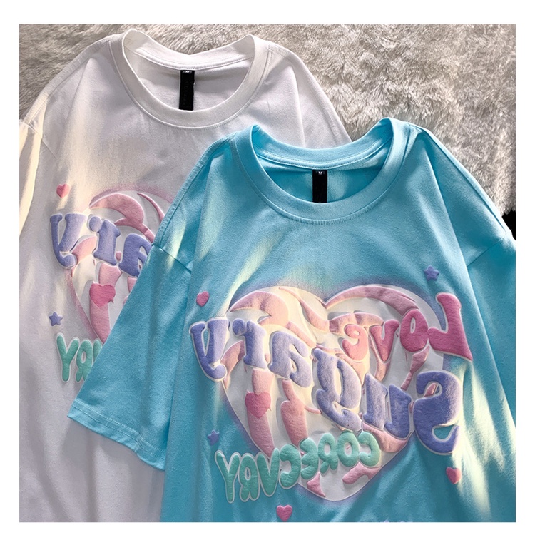 Áo Thun Tay Ngắn Form Rộng Họa Tiết In Theo Phong Cách Preppy Dễ Phối Đồ