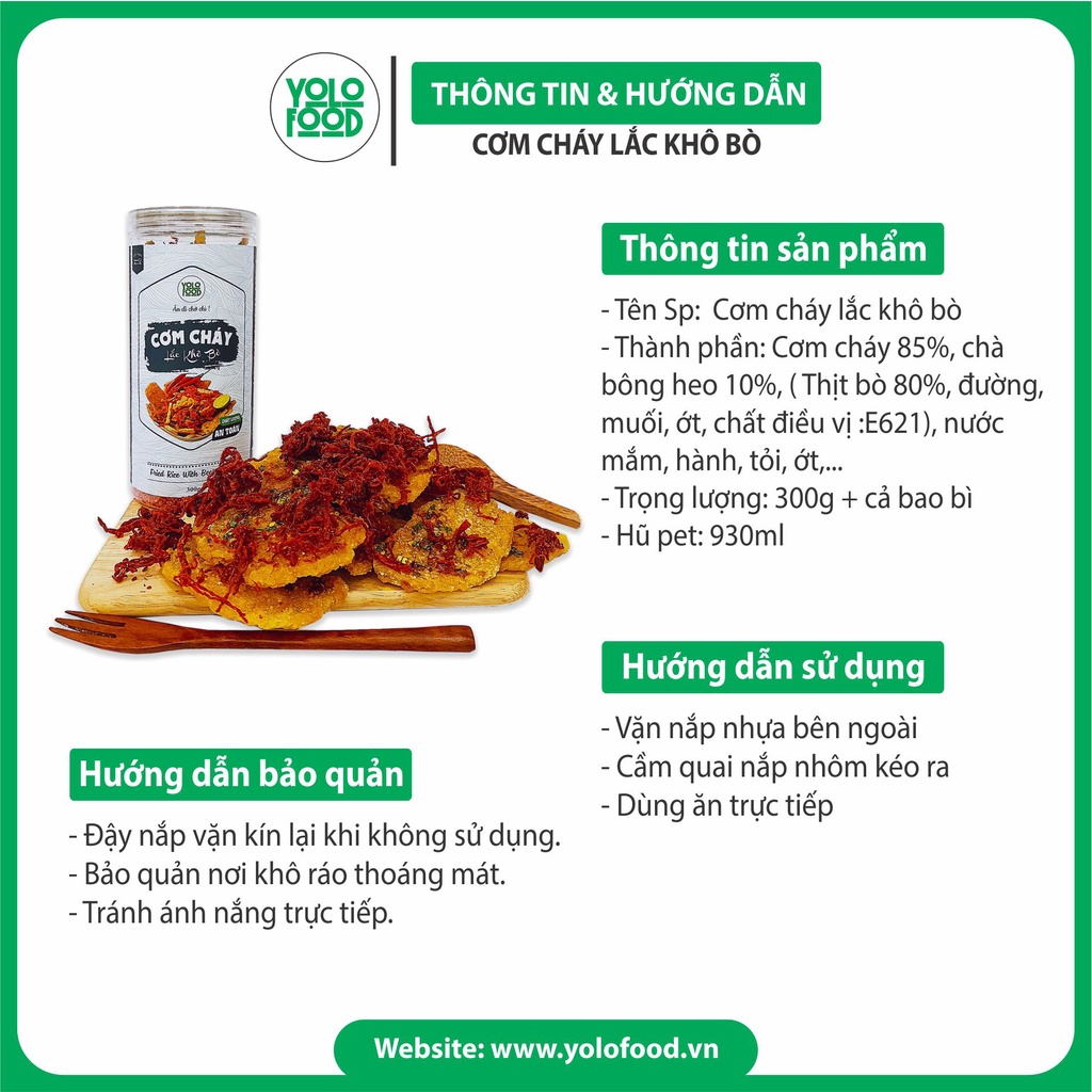 Cơm cháy lắc khô bò 300g YOLOFOOD đồ ăn vặt, chất lượng, cơm cháy khô bò, chiên mắm, thơm ngon giòn rụm, đóng hộp atvstp