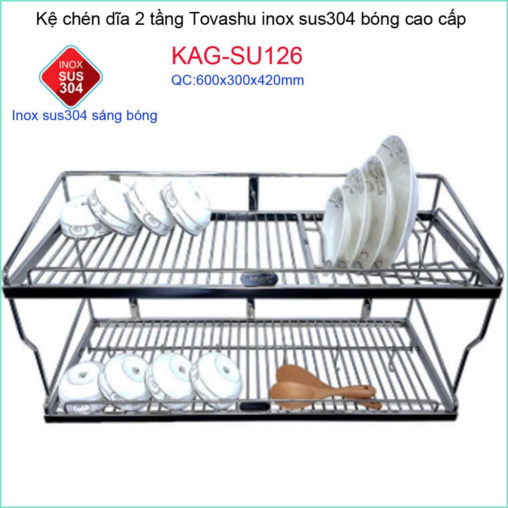 Kệ đựng chén bát 60cm, kệ chén dĩa SUS304, kệ úp chén bát Tovashu KAG-304SU126