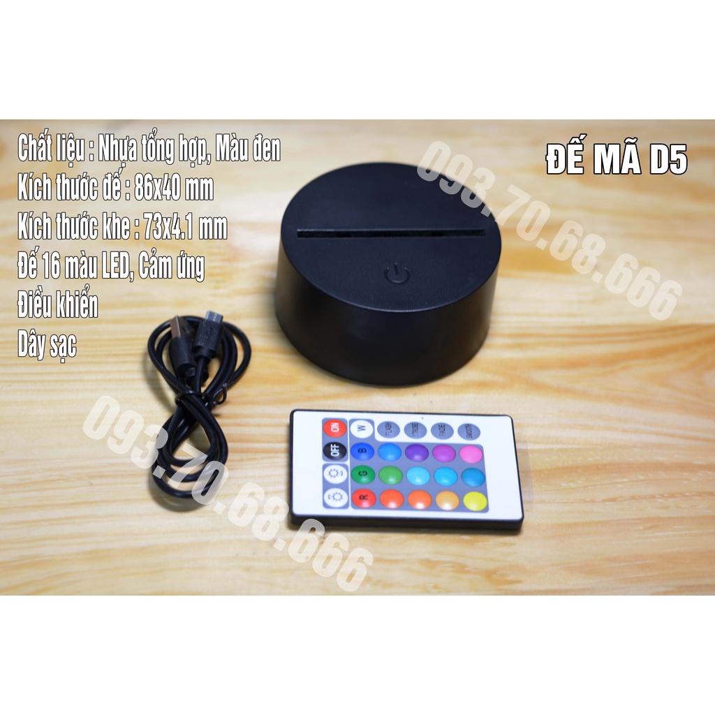 Đế đèn LED 3D nhựa - 16 màu - Có cảm ứng - Điều khiển dây sạc D4