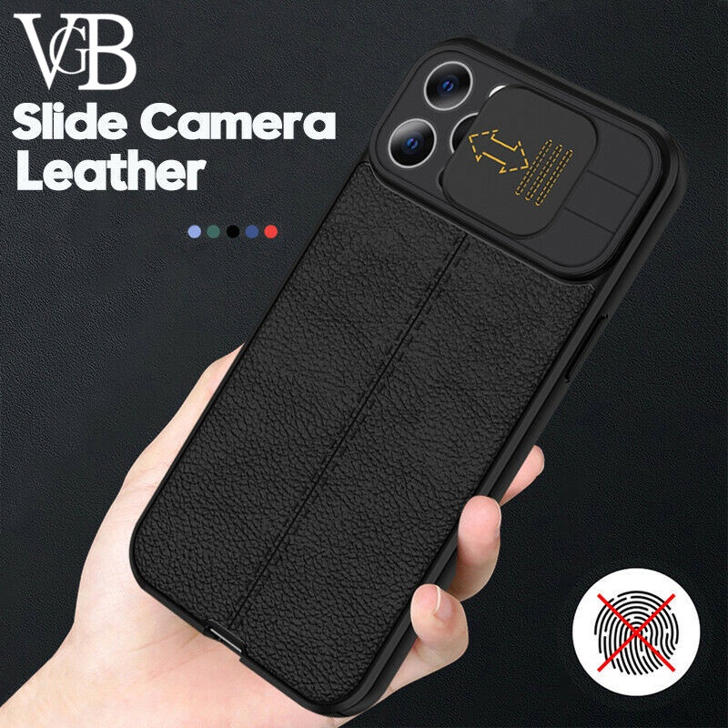 Ốp Điện Thoại Da Mềm Có Nắp Trượt Bảo Vệ Camera Cho iPhone 13 12 11 Pro MAX Mini X XS XR 7 8 Plus SE
