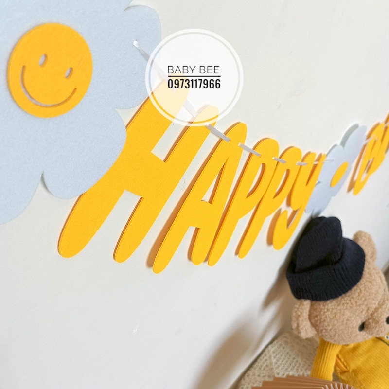 Dây Chữ Sinh Nhật Happy Birthday Hoa Cúc Vải Dạ Phong Cách Hàn Quốc