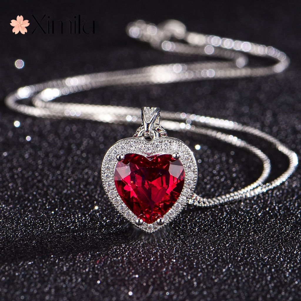Dây Chuyền Mặt Trái Tim Đính Đá Zircon Màu Đỏ Kích Thước Ngoại Cỡ Mới Cho Nữ