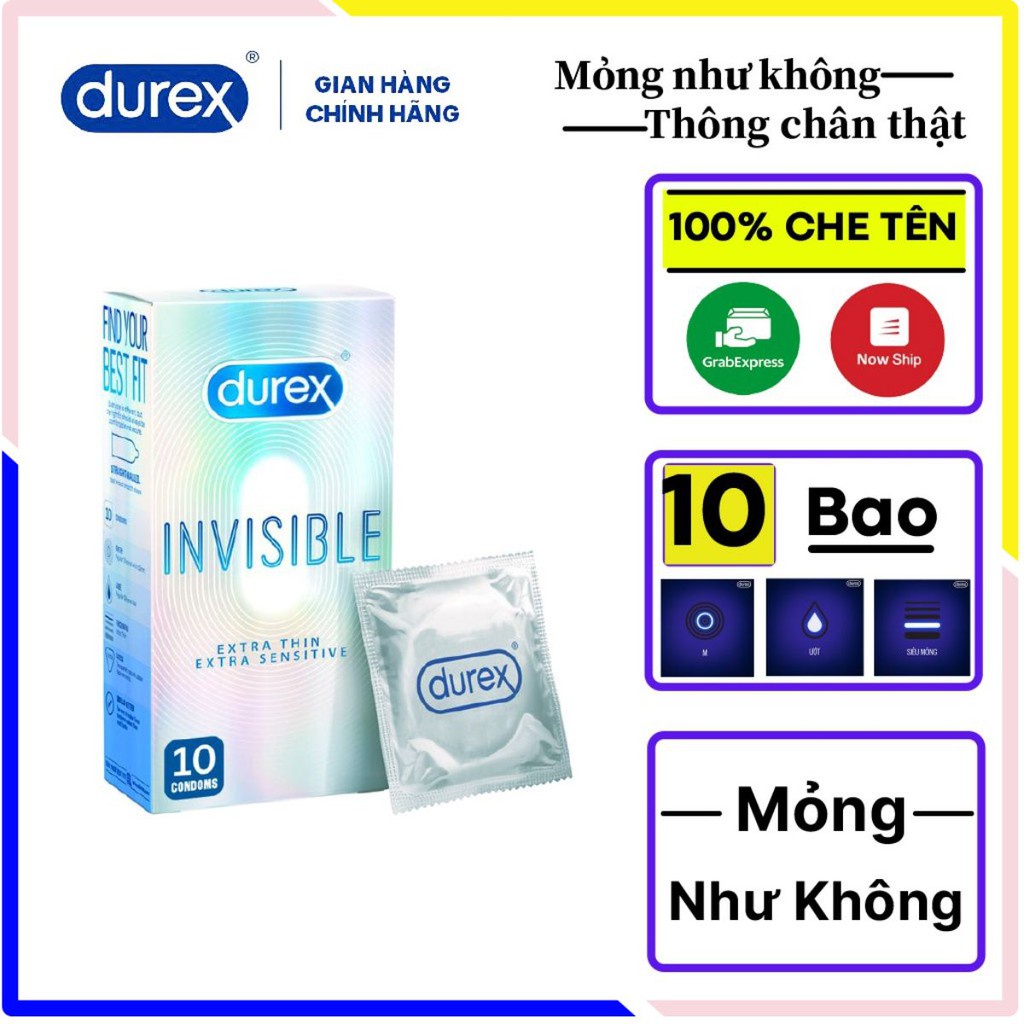 Bao cao su Durex Invisible 10 bao | Bao Durex siêu mỏng, nhiều gel | Shop che tên sản phẩm tuyệt đối.