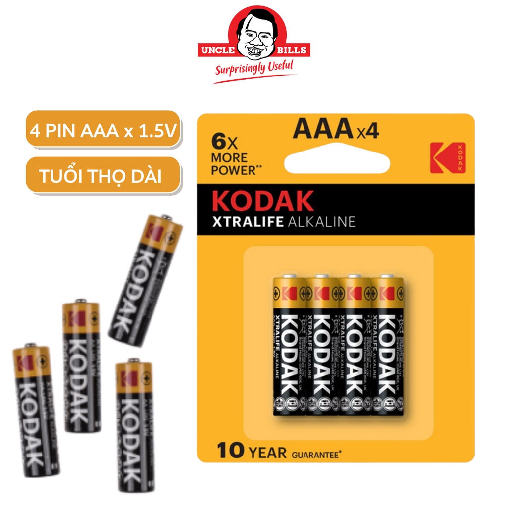 Bộ 4 Pin tiểu Kodak Alkaline AAA điện thế 1.5V Uncle Bills IB0124