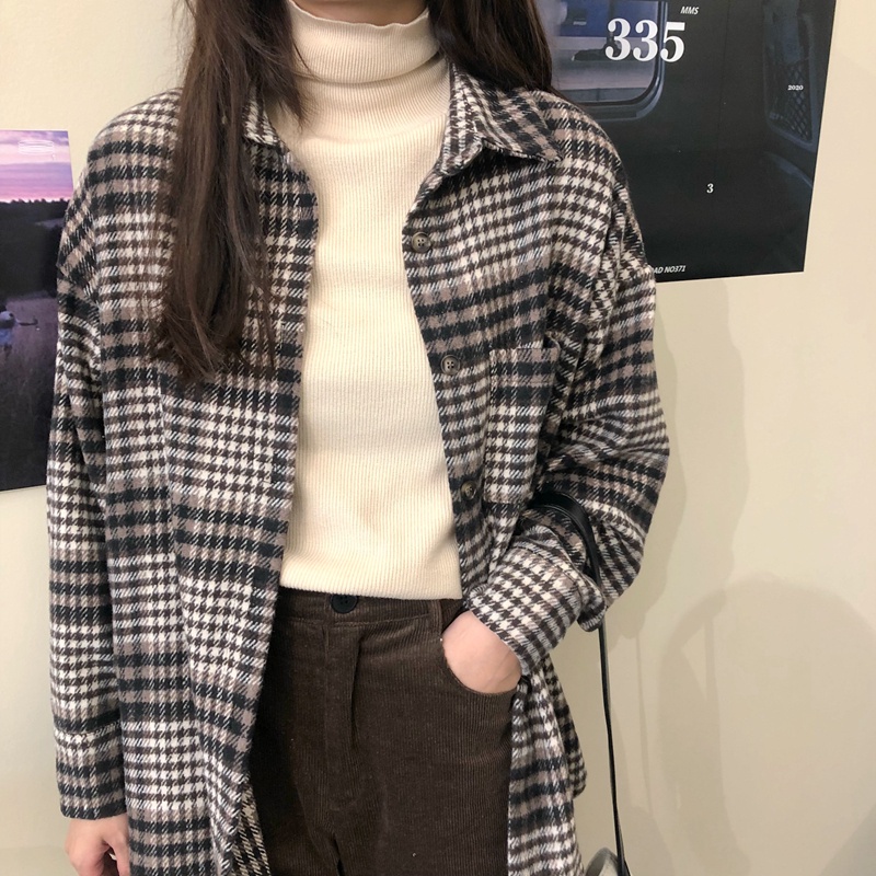 Áo sơ mi dài tay kẻ sọc dáng rộng phong cách Hàn Quốc thời trang