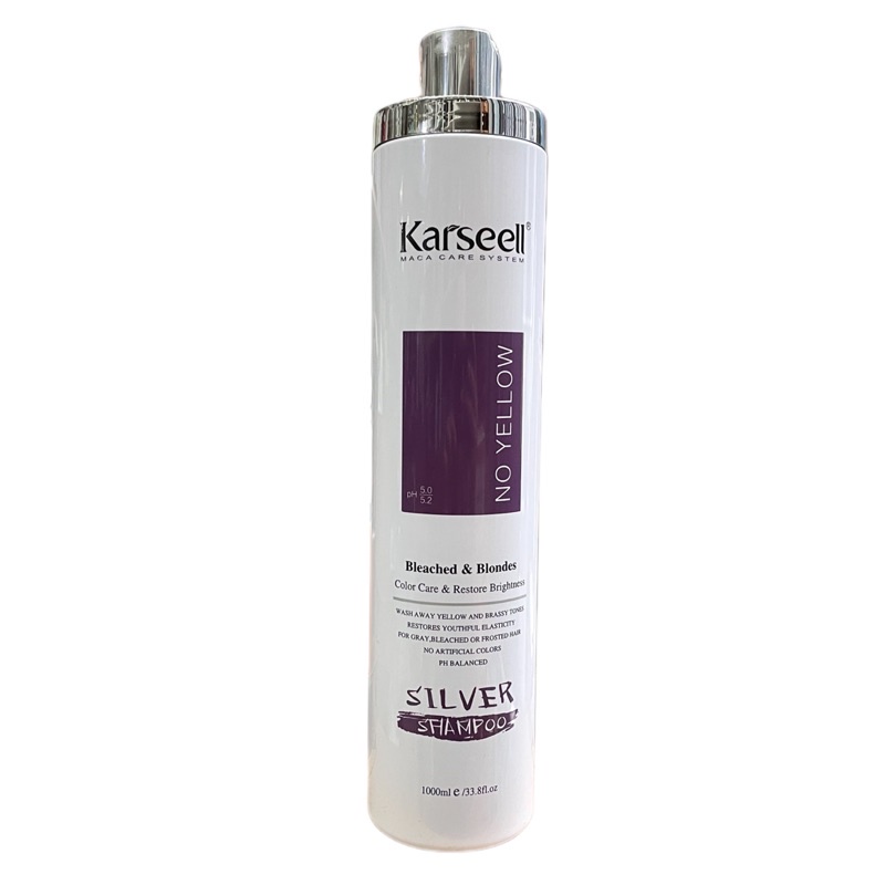 Dầu gội tím khử vàng Karseell SILVER No Yellow Shampoo 1000ml (Giữ màu & Khử vàng cho tóc tẩy/ nhuộm)