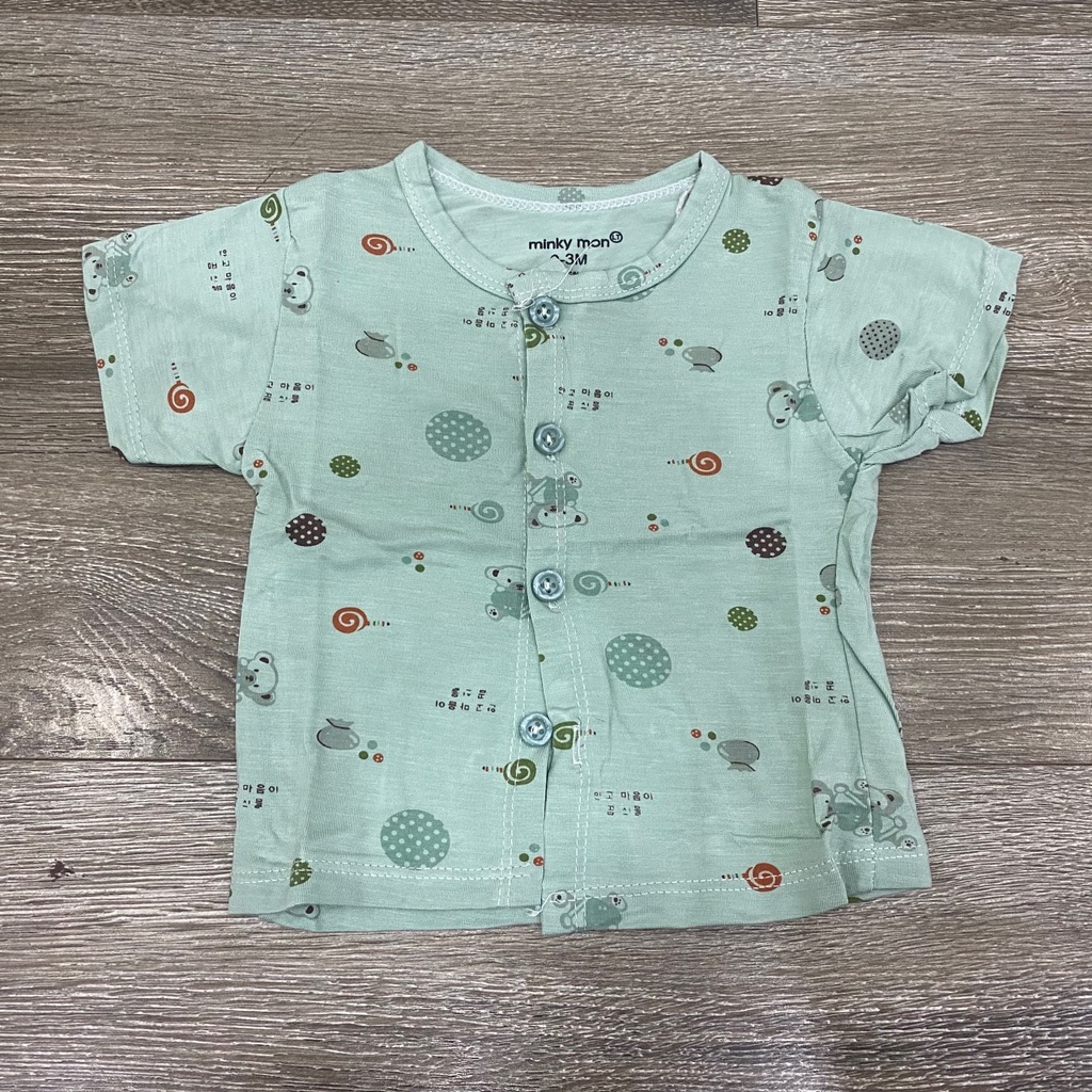 Áo cộc minky mom cúc giữa peptit nền màu, áo cộc tay cho bé trai bé gái sơ sinh