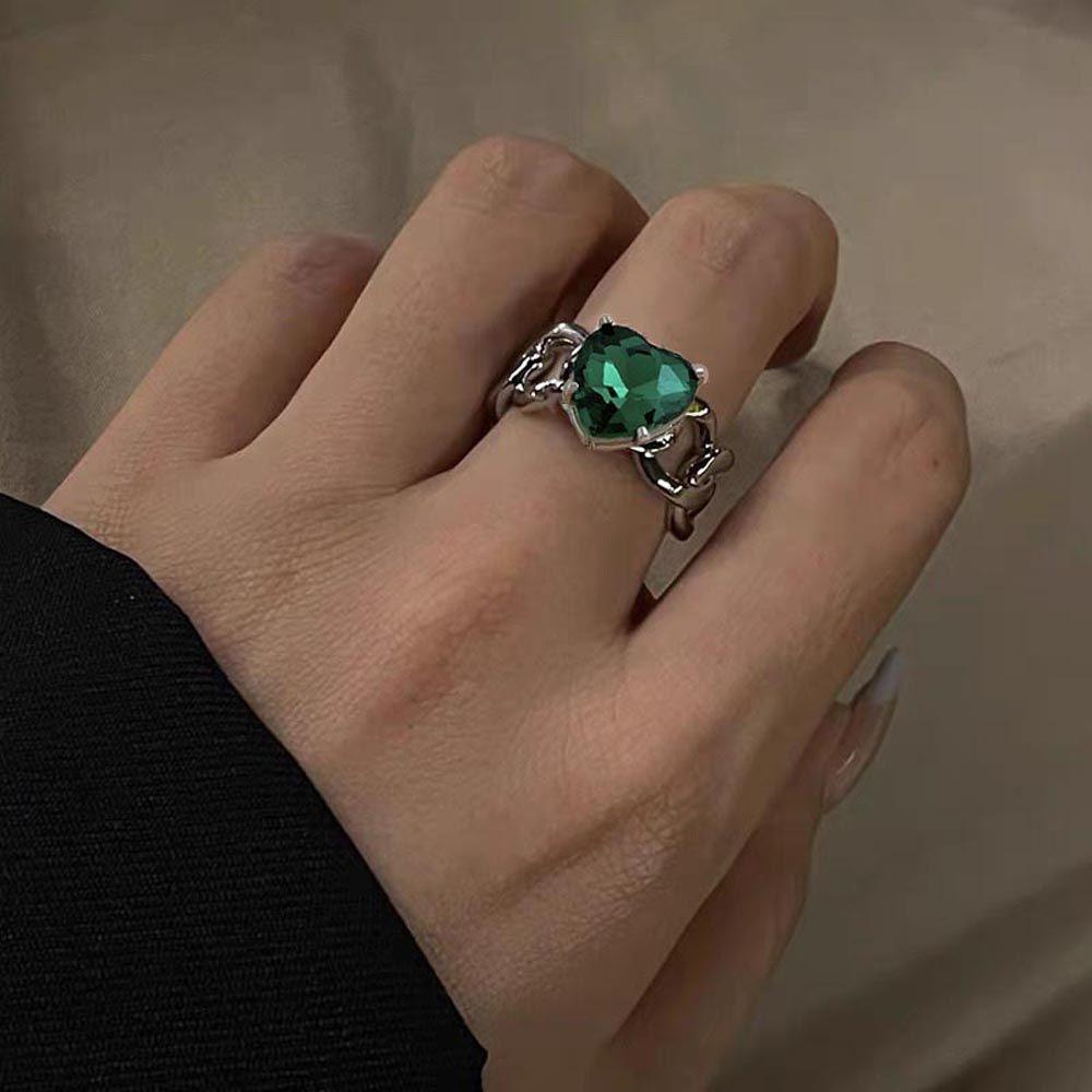 Nhẫn Đeo Khớp Ngón Tay Dạng Hở Hình Vuông Màu Xanh Lá Phối Dây Xích Thanh Lịch Cho Nữ