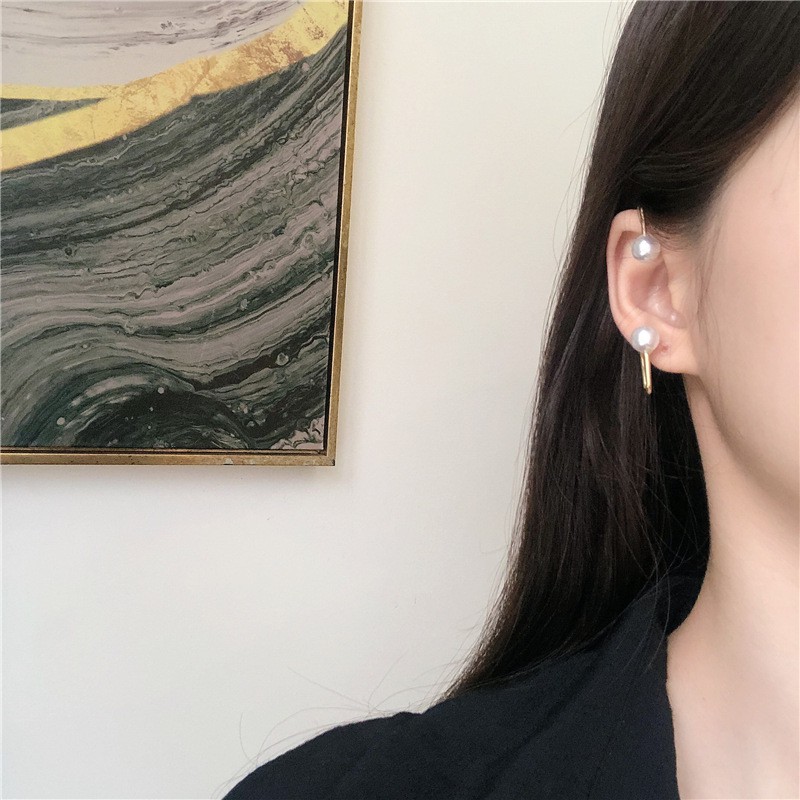 Khuyên tai kẹp vành một bên không bấm lỗ K150 bằng hợp kim mạ vàng hoặc bạc dáng cài (1 chiếc)