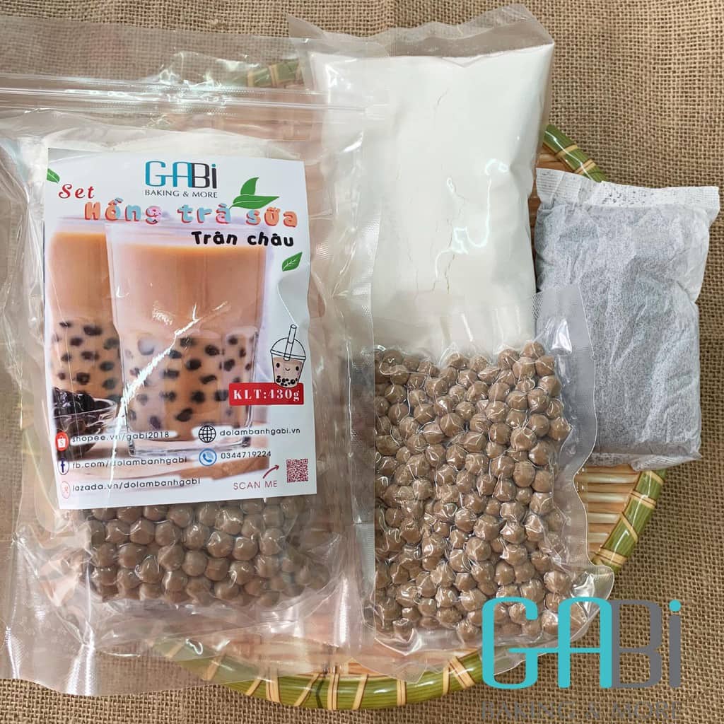 Set nguyên liệu trà sữa trân châu hồng trà/trà lài