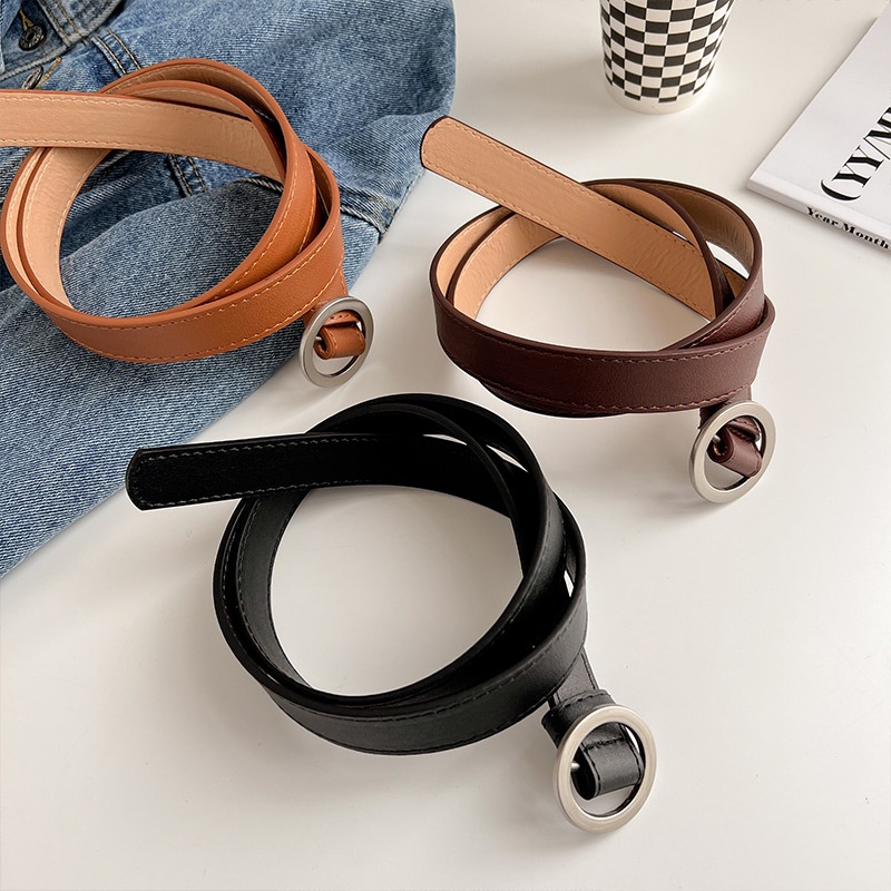 Thắt Lưng Khóa Tròn Màu Bạc Thời Trang Xuân Hè Phong Cách Hàn Quốc Mới