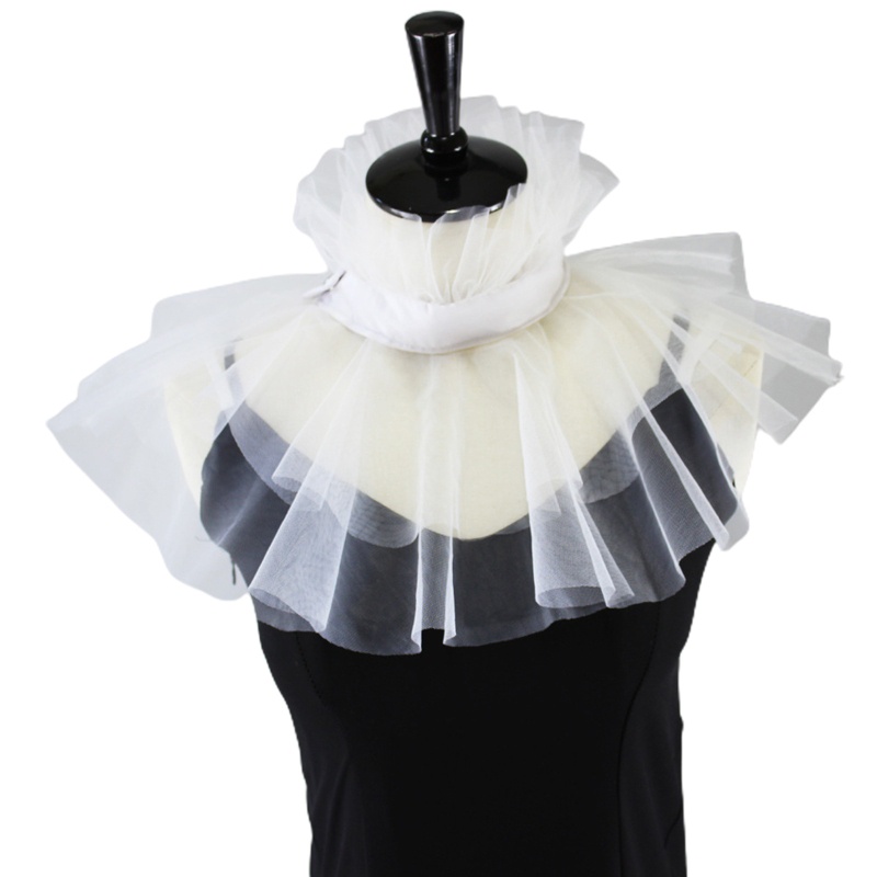 Khăn Choàng Cổ Đứng Vải Tuyn Đính Nút Giả Lưới Victorian Cho Nữ