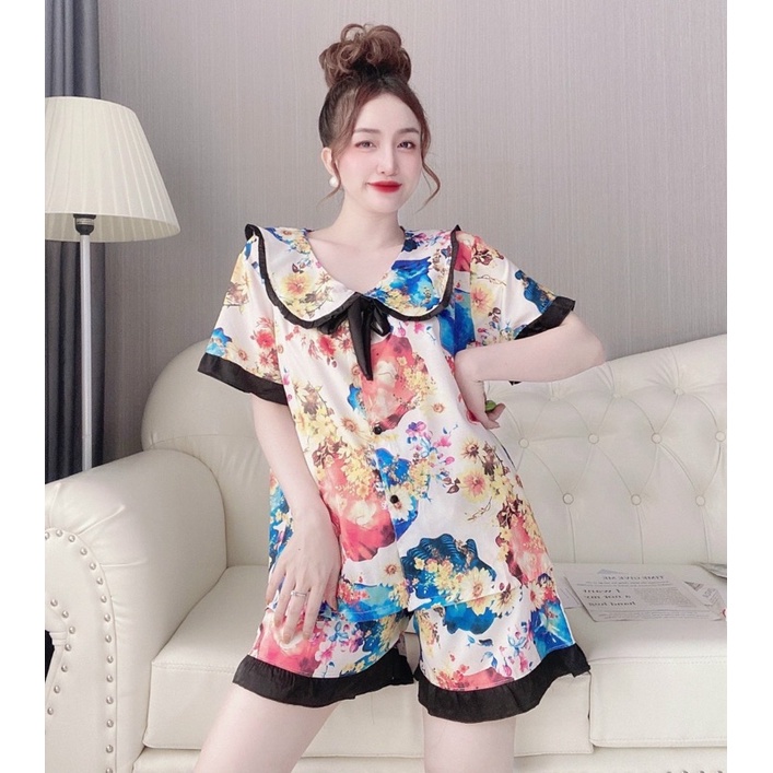 Đồ bộ nữ Lụa Hoạ Tiết chất đẹp, form rộng, Đồ pijama mặc nhà bigsize (50-110kg)