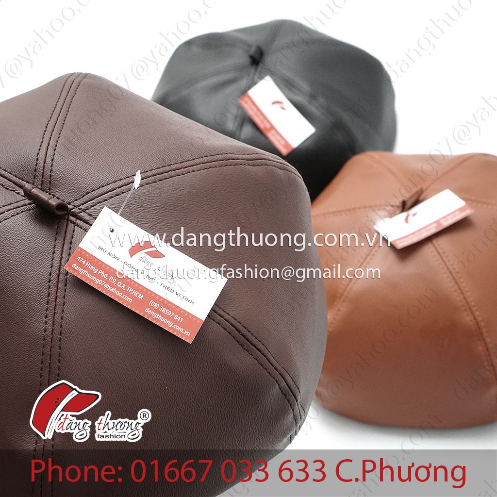 Mũ nồi da nâu beret bere CÓ CLIP màu nâu đen bò