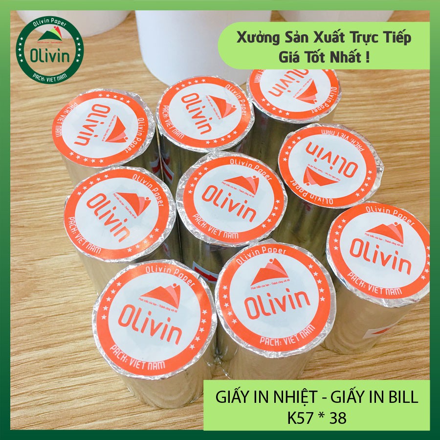 Giấy In Bill K57 - Giấy In Nhiệt K57 Cho Máy Cà Thẻ, Pos cầm tay Now Delivery/ Grab / Goviet 57x38 Olivin (G1)