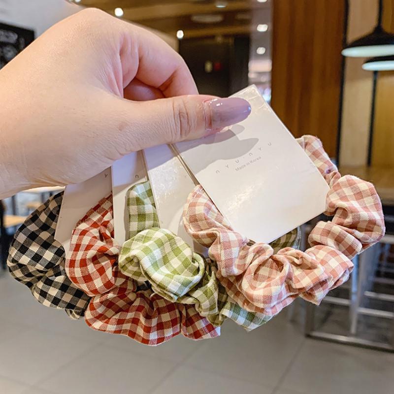 Dây Buộc Tóc Họa Tiết Ca Rô Phong Cách Vintage Hàn Quốc Cho Nữ