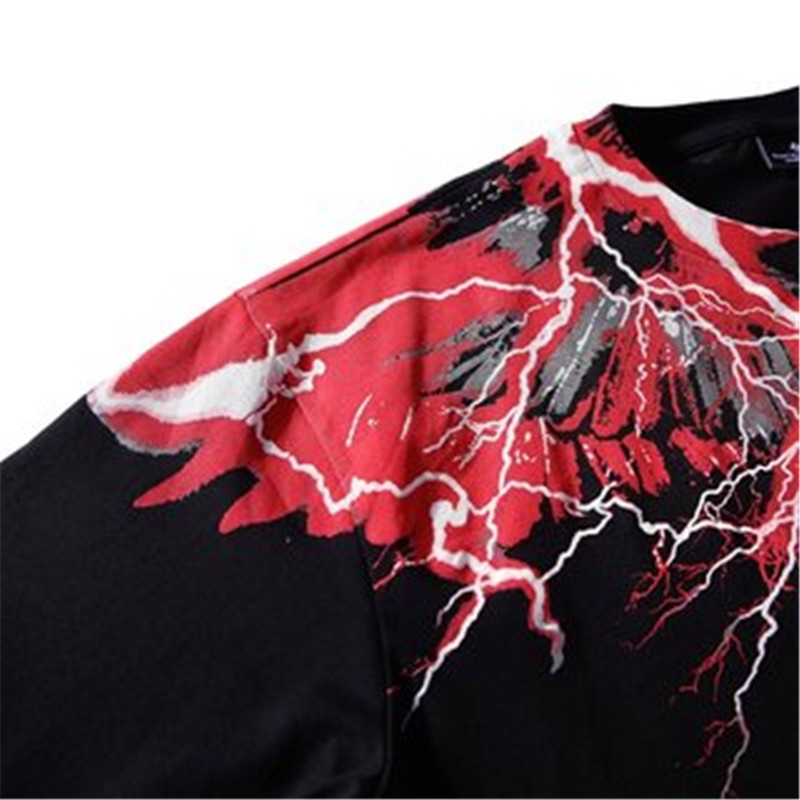 Áo Thun Cotton Tay Ngắn Cổ Tròn In Hình Đôi Cánh Màu Đen Phong Cách Thể Thao Unisex